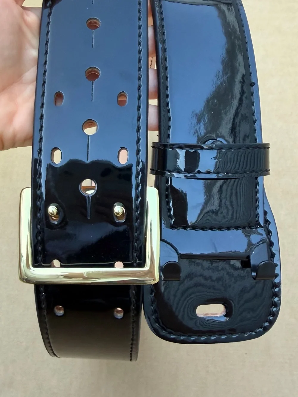 DUTYMAN 1031 High-Gloss Leather Sam Browne Duty Belt Size 36 Gold Hardware
